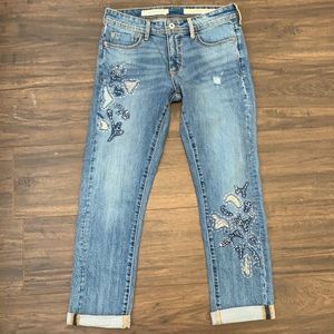 Anthro Embroidered Slim Boyfriend Denim - size 27